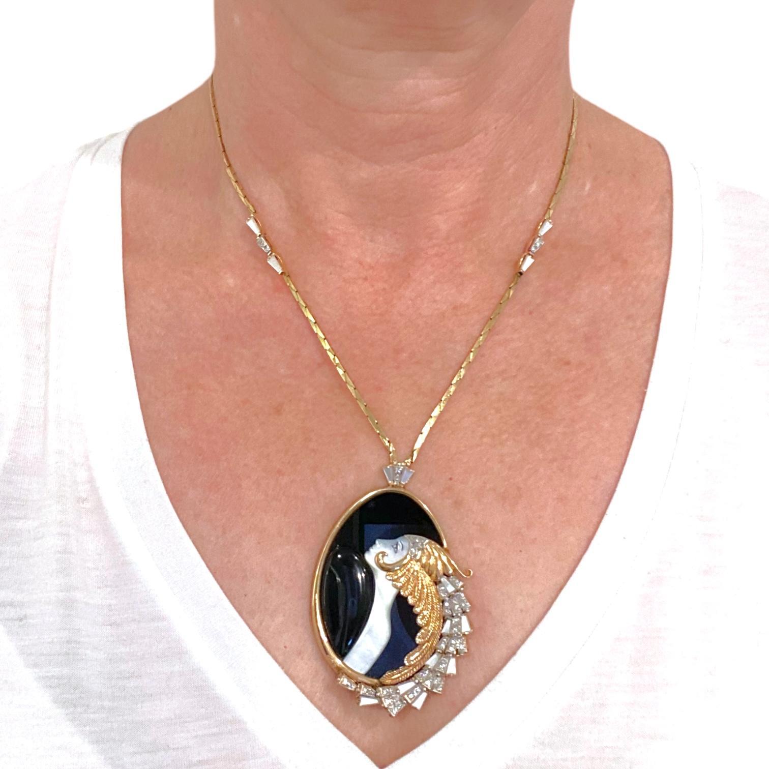 Erté Beauty and the Beast 14K Yellow Gold Necklace 2