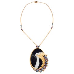 Erté Beauty and the Beast Necklace in 14 Karat Yellow Gold