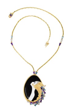 Erté Beauty of the Beast Diamond Amethyst Topaz Onyx Mother-of-pearl Necklace