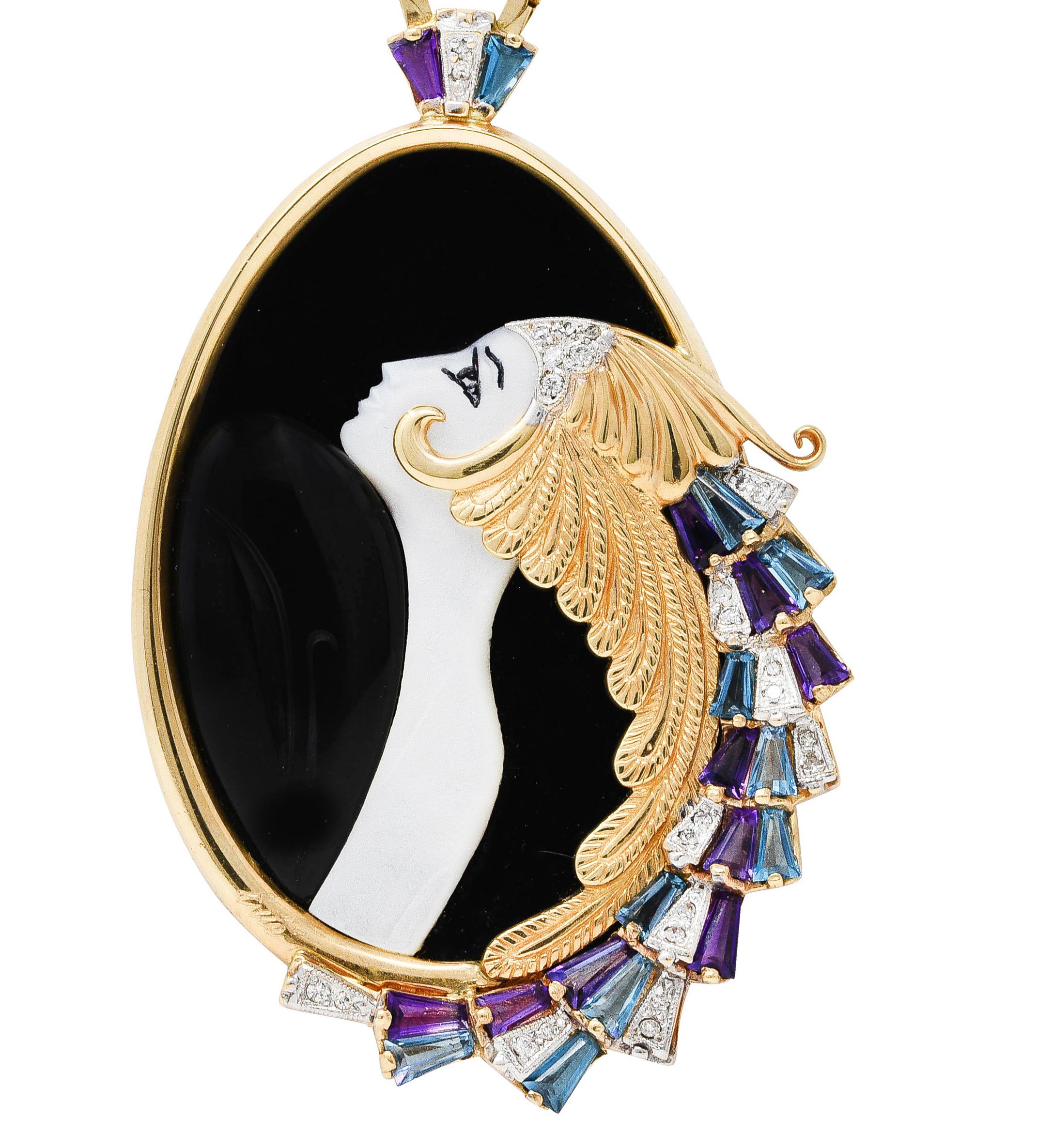 Erté Beauty of the Beast Diamond Amethyst Topaz Onyx Mother-of-pearl Necklace 2