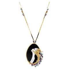 Vintage Erté Beauty of the Beast Diamond Amethyst Topaz Onyx Mother-of-pearl Necklace