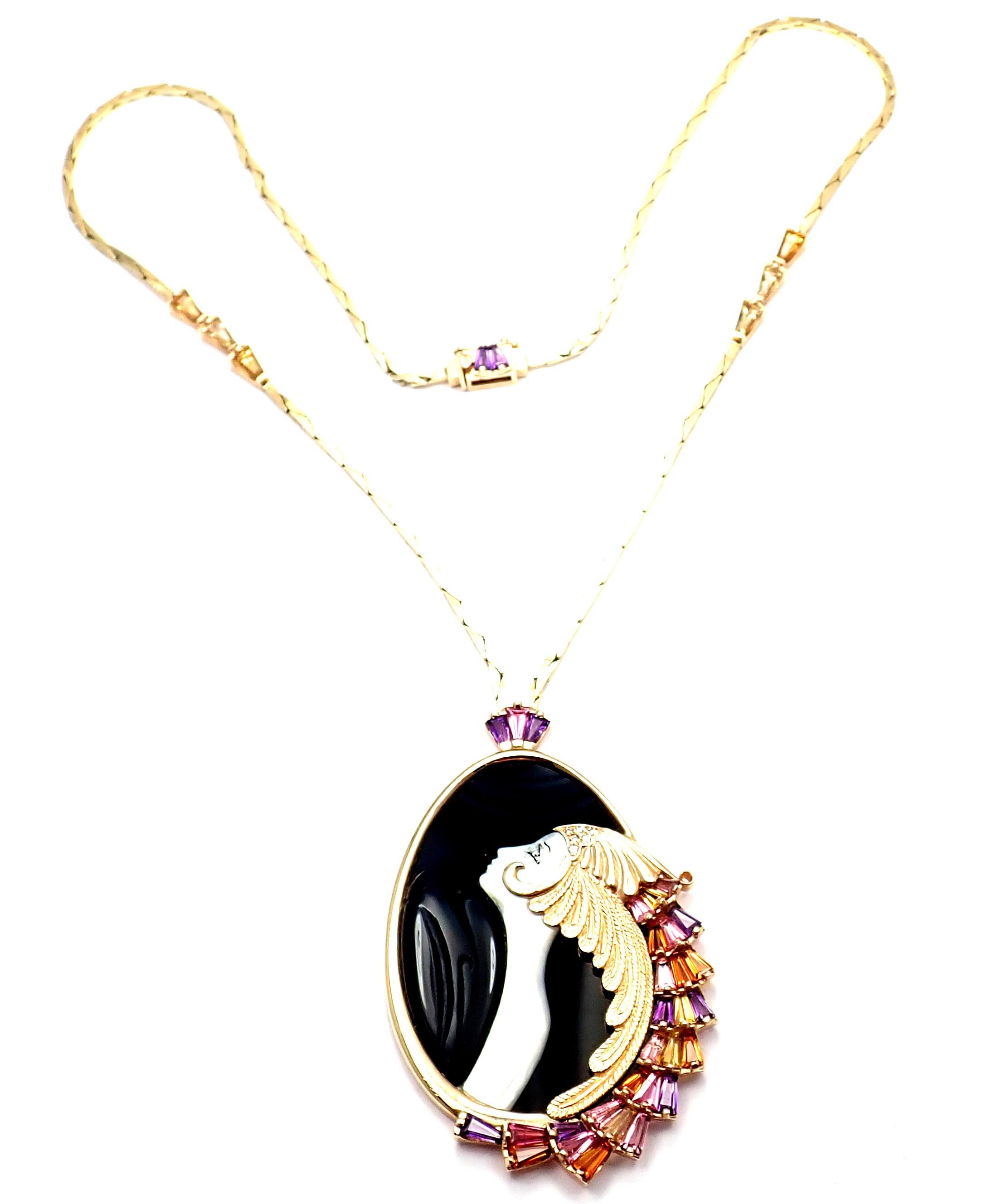 Stunning 14k yellow gold, diamond, mother of pearl, black onyx, pink tourmaline, citrine, amethyst necklace titled, 