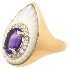 Retro Erte Clair De Lune Gold and Gem Set Ring