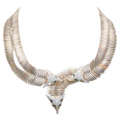 Erté Convertible Halskette Anhänger in 14Kt Gold Sterling Kunstwerk
