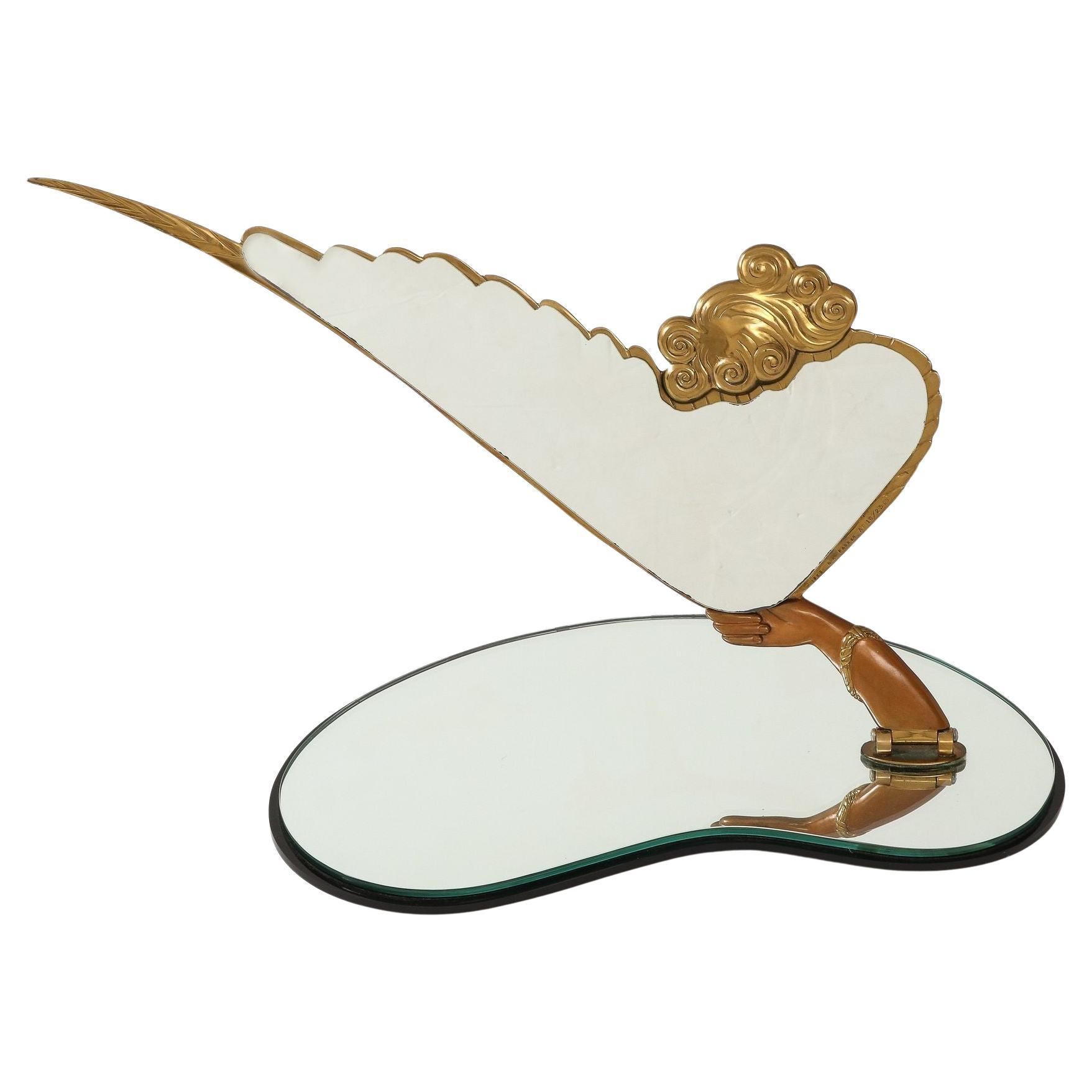 Espejo de mesa Erte "Coquette" de bronce y cristal en venta