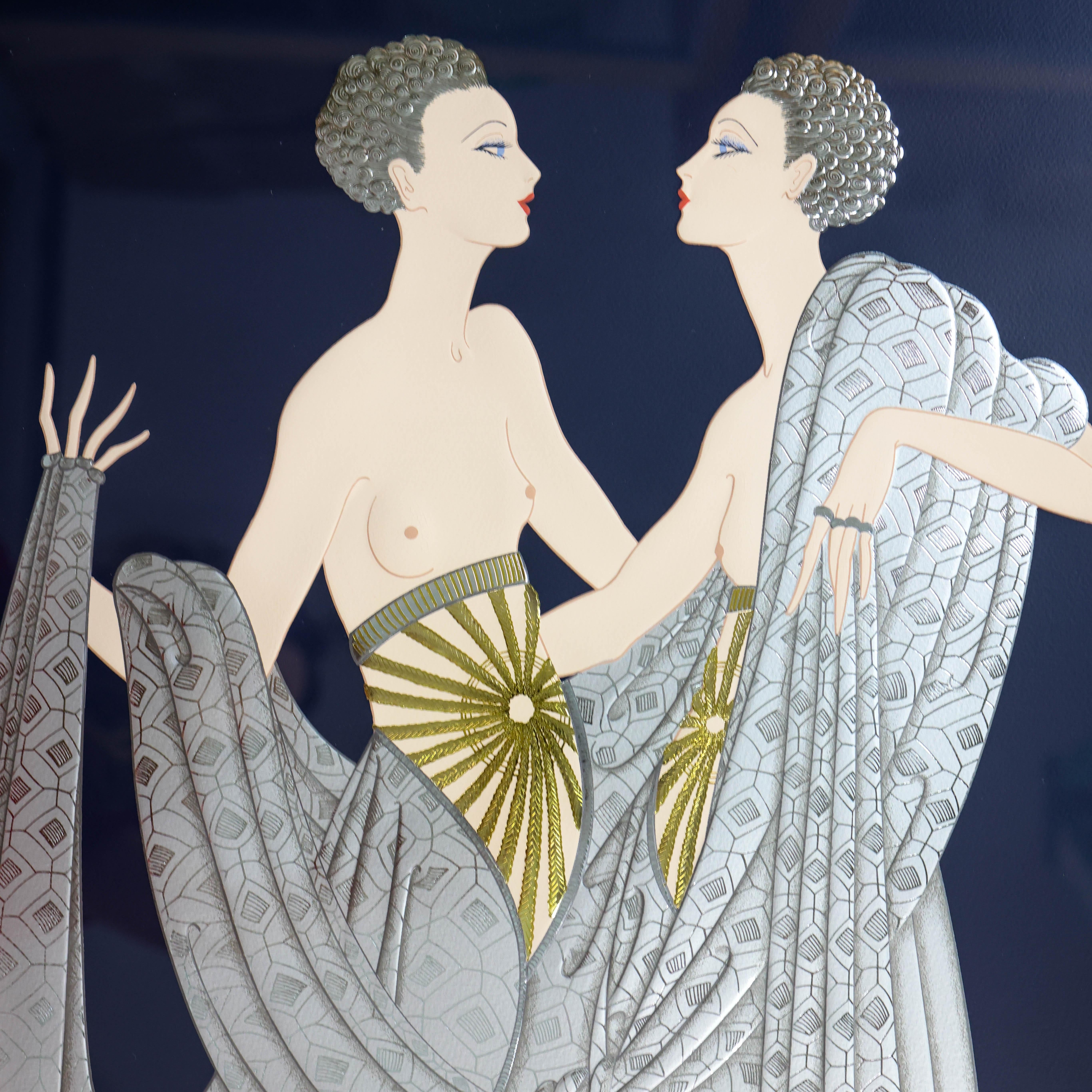 Erté (francese, 1892-1990, ex Romain de Tirtoff, russo), 
'GEMELLI'.
Serigrafia originale in edizione limitata 
Firmato, 'Erté' in basso a destra
Numerato 194/300 in basso a sinistra
Misure della carta: 35,75 x 26,50 pollici
Misure della