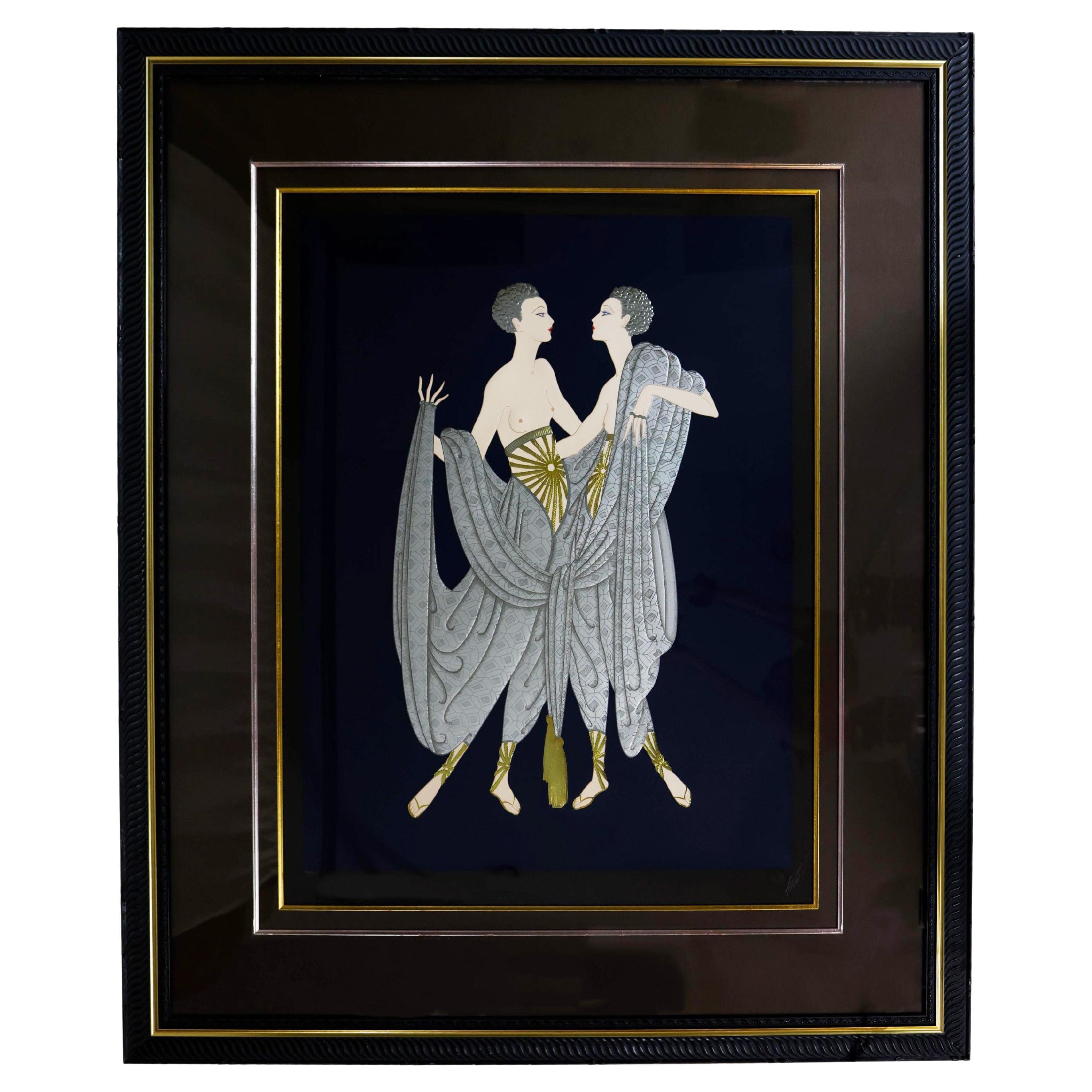 Erté 'TWINS, ' Embossed, Signed and Numbered Serigraph, 1987 For Sale