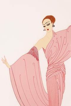 Erte In The Evening Signed Contemporary Art Deco Serigraph on Paper Framed 1981