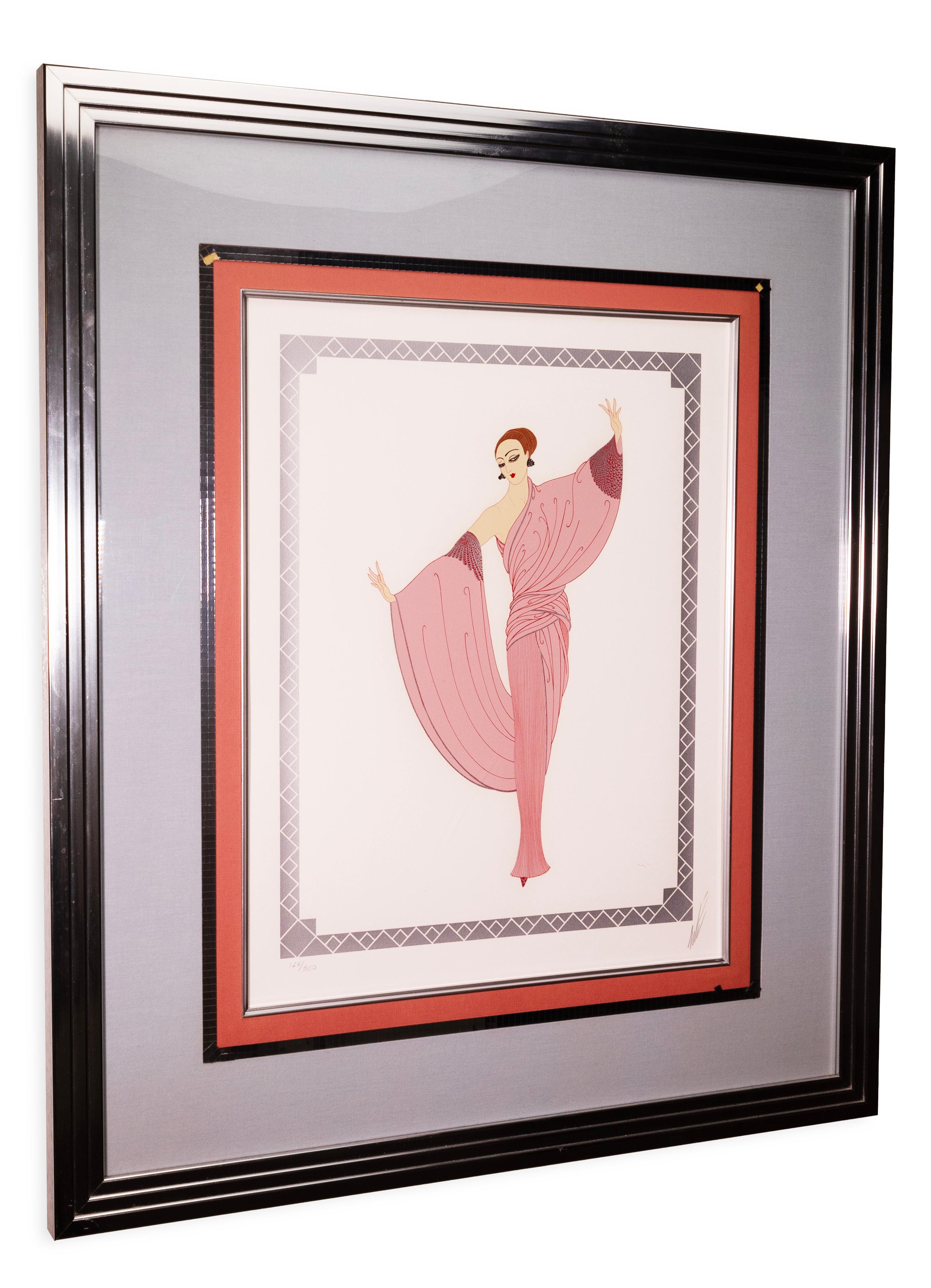 Erte In The Evening Serigrafia su carta firmata Art Deco contemporanea con cornice 1981 in vendita 1