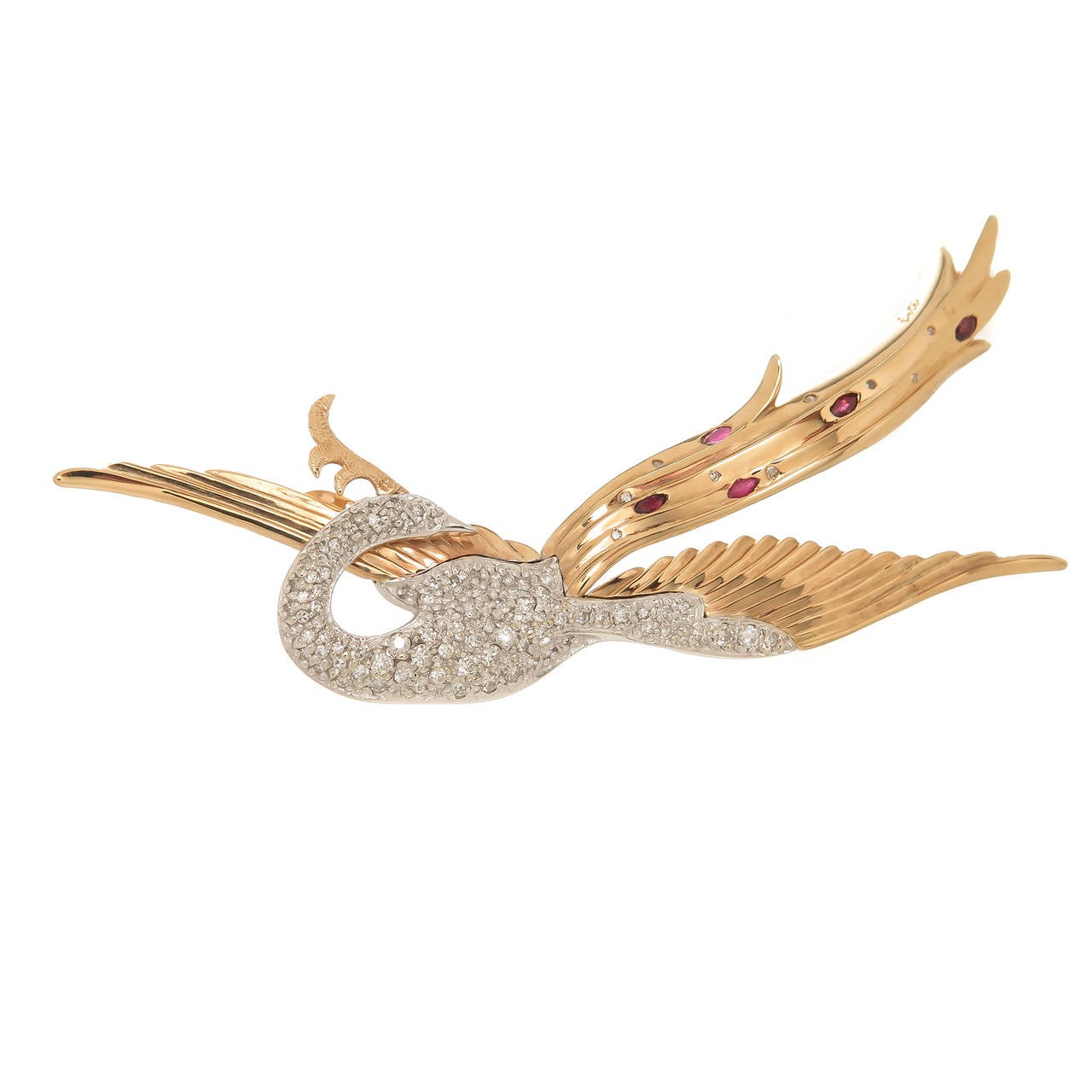 Women's Erte Juno Ruby Diamond Gold Bird Necklace/Brooch