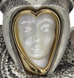 Erte La Courbe Bracelet Carved Mother of Pearl Gold and Silver Sterling