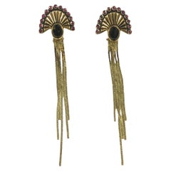 Erte "La Mer" Yellow Gold and Gem set Earrings