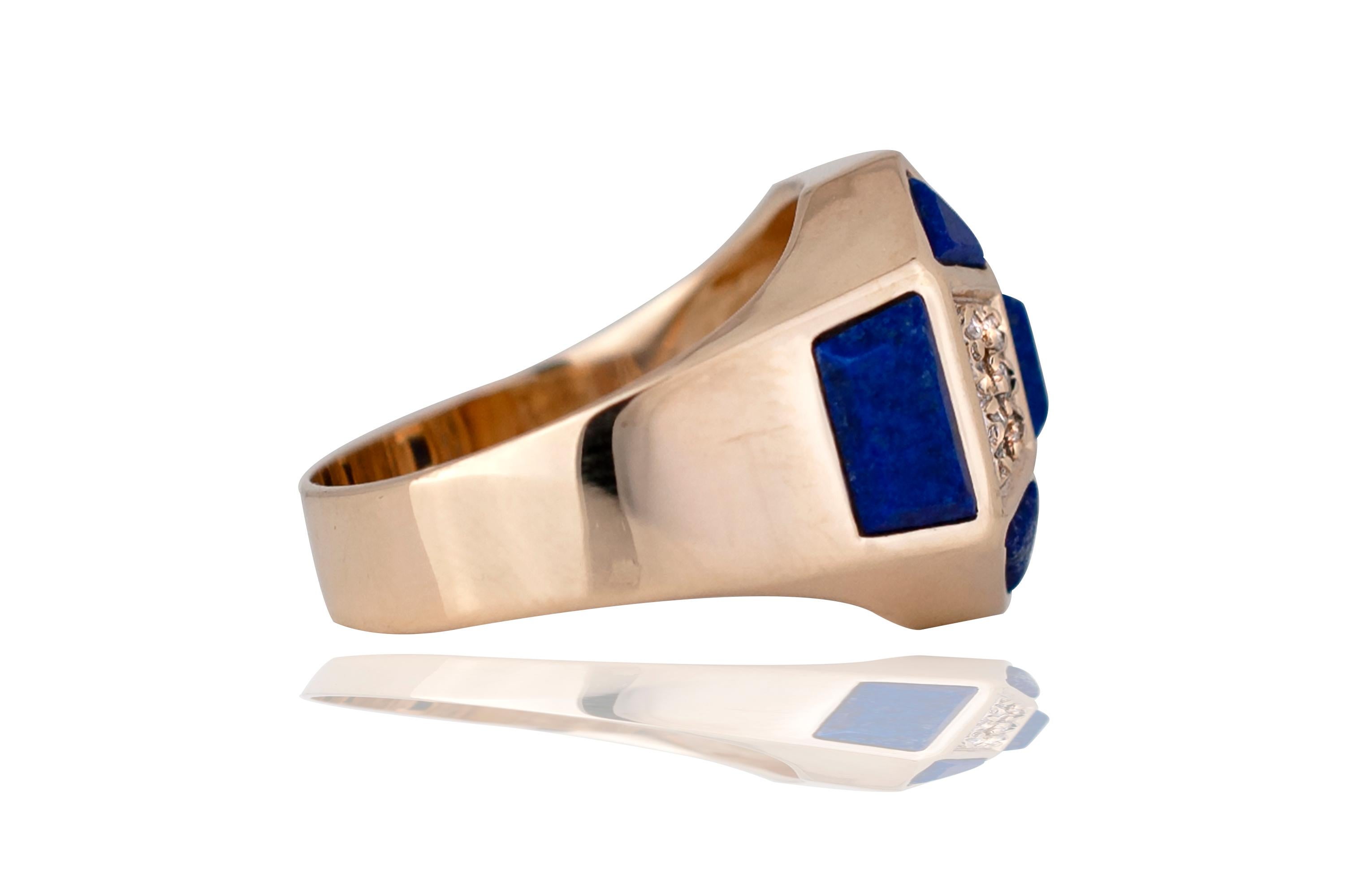 Modern Erte' Lapis and Diamond Cocktail Ring