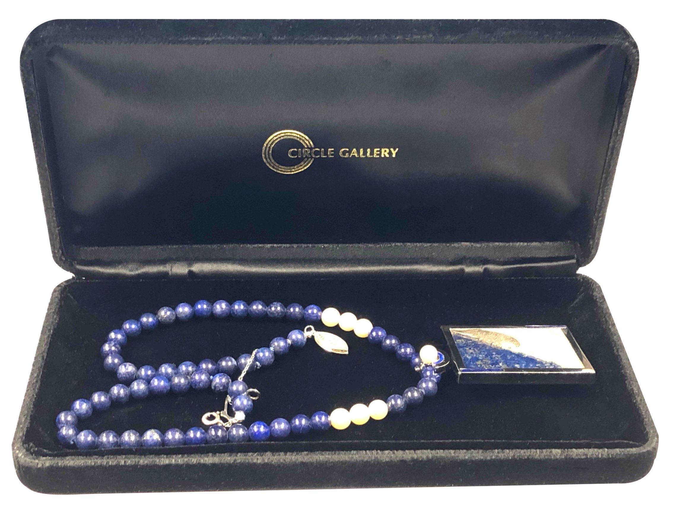 Erte Lapis Silver and Pearl Beloved Necklace Brooch In Excellent Condition In Chicago, IL