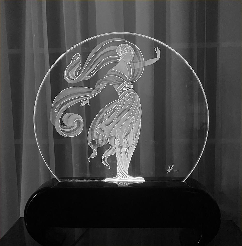Of etched glass, illuminated base, numbered 63/250 limited edition, signed 