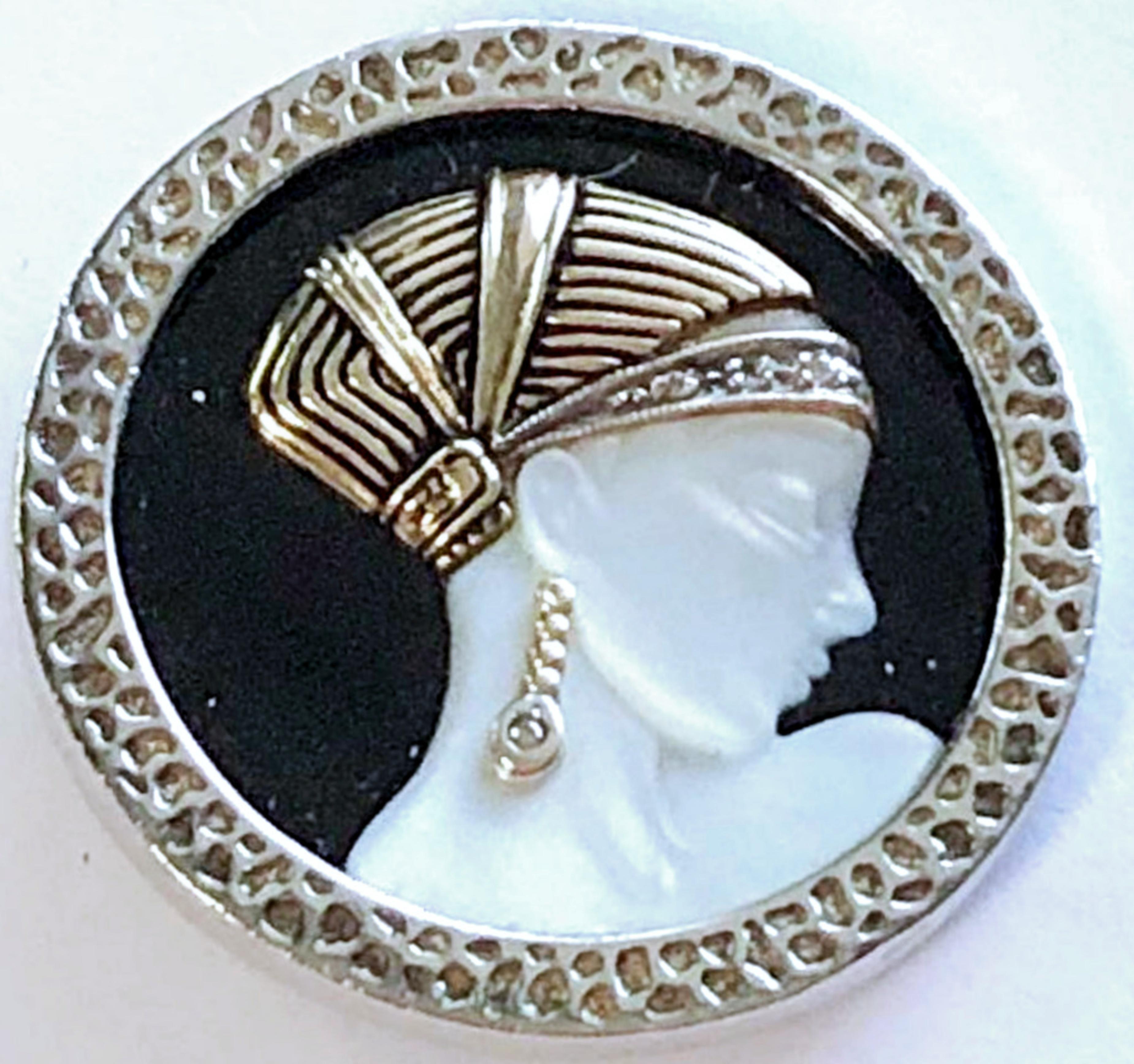 Love's Enchantment Limited edition silver, gold and onyx pearl & diamond brooch  - Art by Erté