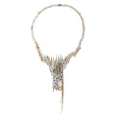 Erte  Necklace-Brooch & Earrings in Diamonds Gold Silver & Cabochon Black Onyx