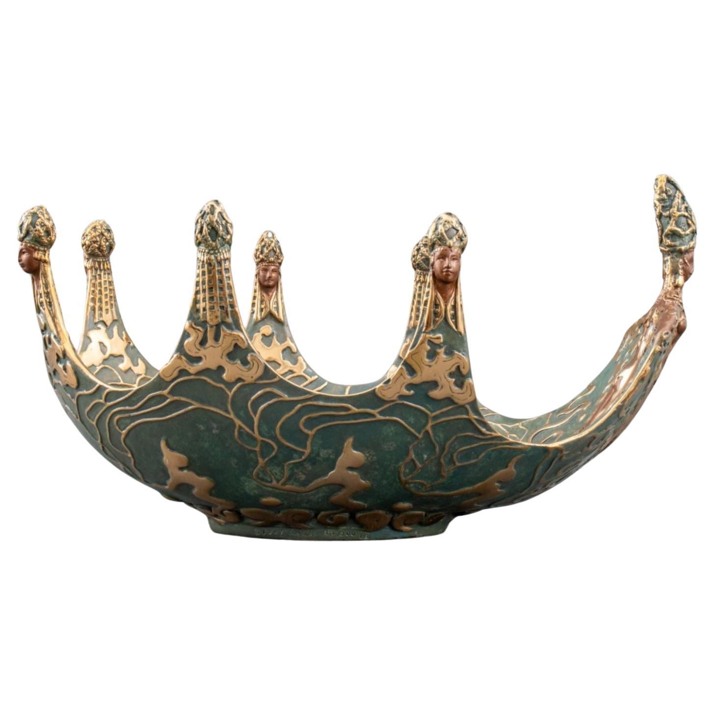 Erte "Ocean II" Patinated Bronze Table Bowl, 1987 For Sale