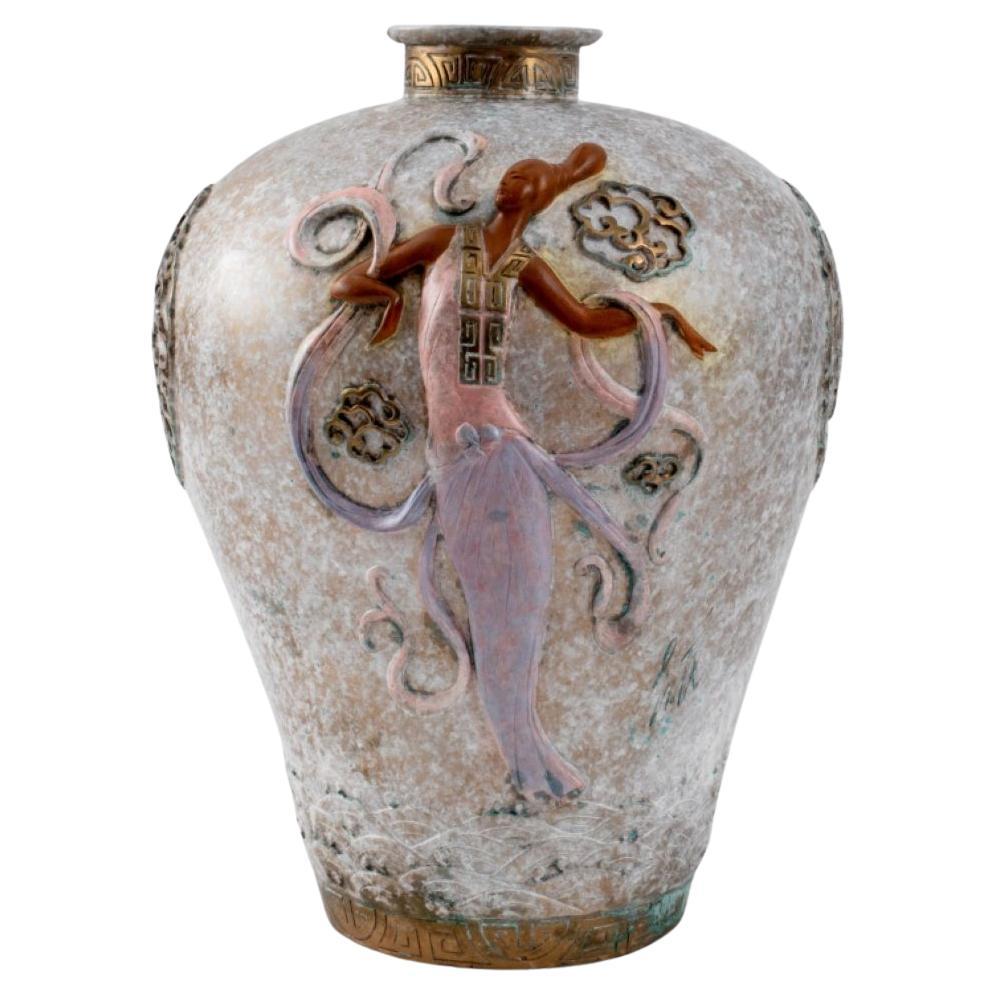 Erte "Oriental Mystery" Patinated Bronze Vase 1990 For Sale