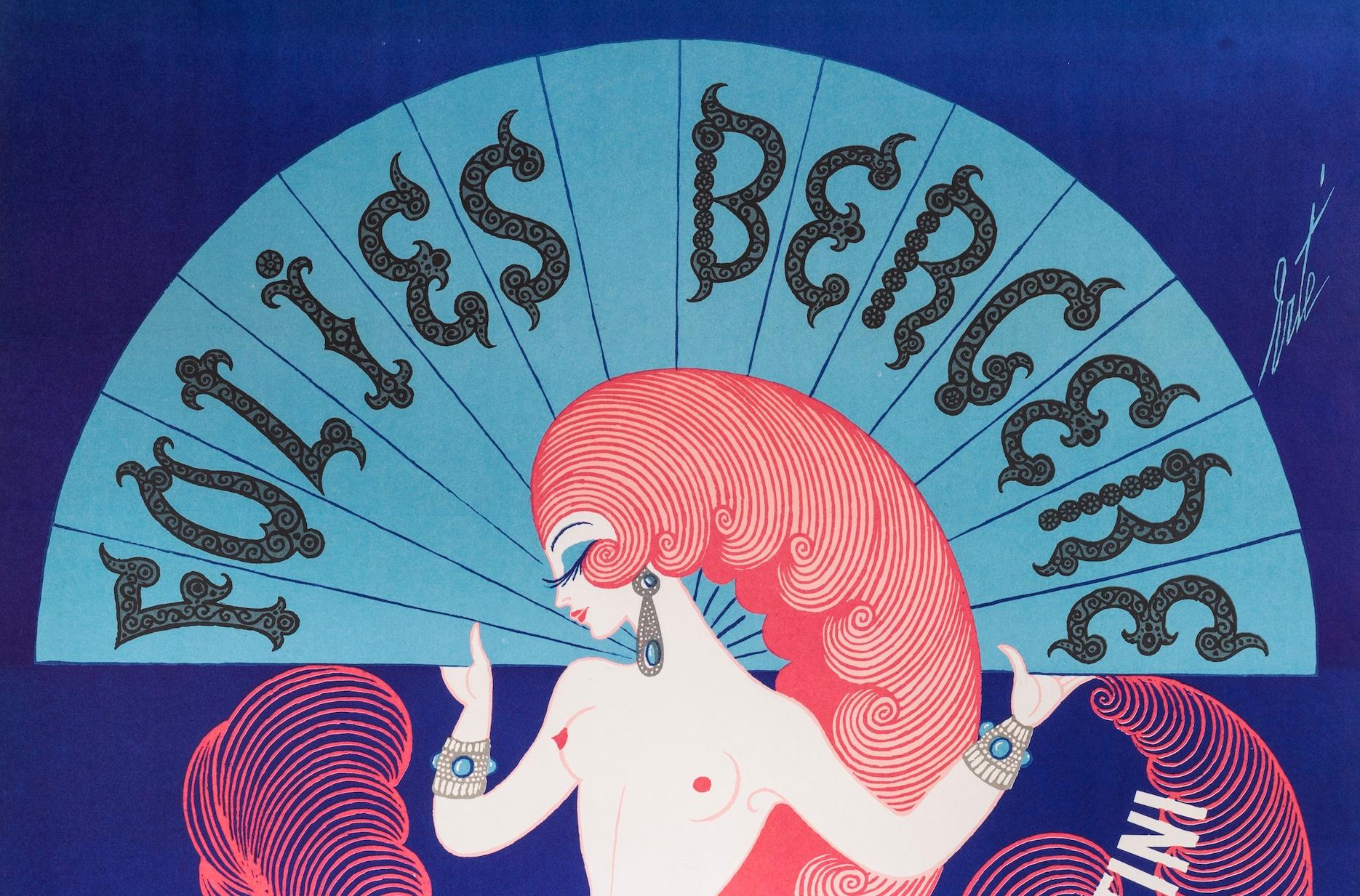 Original Vintage Poster-Erté-Folie Bergères.-Music Hall French Cancan, 1971

Additional Details:
Materials and Techniques: Colour lithograph on paper
Color: Blue, Pink, White
Features: Signed
Style: Vintage
Unit of Sale: Single-Piece