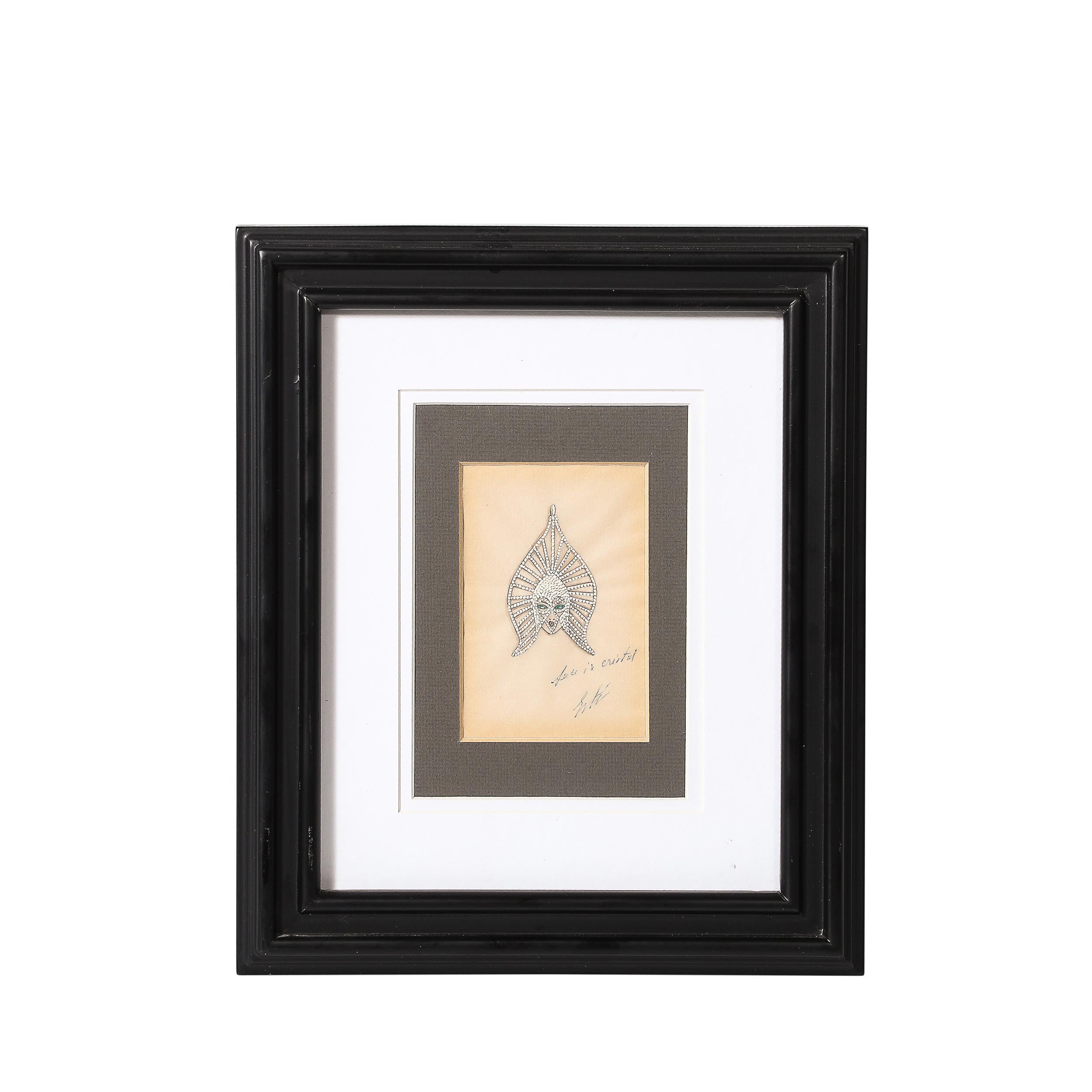 This captivating original gouache painting, signed by the iconic Art Deco artist Erté, features a stunning headdress design that exemplifies his unparalleled vision and creative sophistication. Intricately detailed, the composition highlights Erté’s