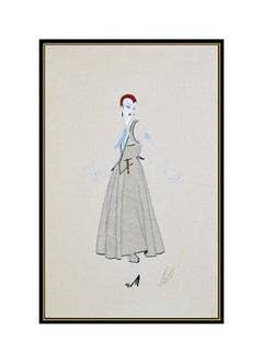 ERTE Original Costume Design Gouache Painting Art Deco Antique Signed Tirtoff