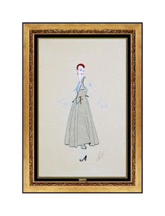 ERTE Original Costume Design Gouache Painting Art Deco Antique Signed Tirtoff