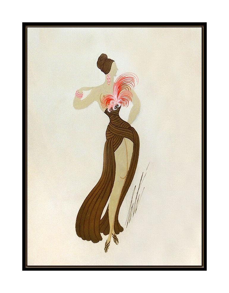 Erte Original Dress Design Painting Gouache Art Deco Signed Tirtoff Fashion SBO - Print by Erté