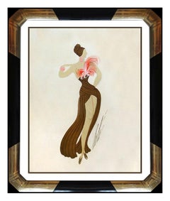 Erte Original Dress Design Painting Gouache Art Deco Signed Tirtoff Fashion SBO
