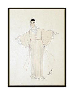 ERTE Original Gouache Painting Art Deco Costume Dress Design Signed Fashion Art