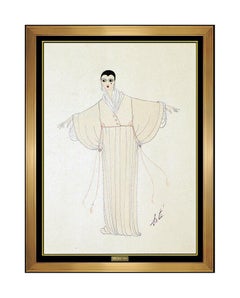 Vintage ERTE Original Gouache Painting Art Deco Costume Dress Design Signed Fashion Art