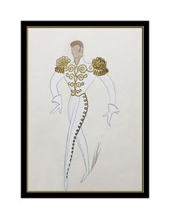 ERTE Original Gouache Painting Authentic Signed Art Deco Male Costume Design SBO