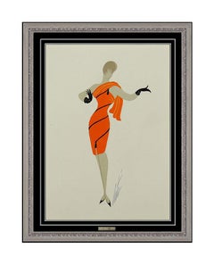 Erte Original Gouache Painting Folies Female Dress Costume Design Signed Artwork
