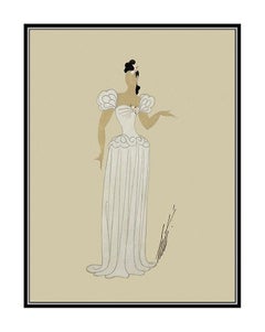 ERTE Original Gouache Painting Hand Signed Paris Oprea Costume Dress Design Deco