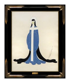 ERTE Original Gouache Painting Signed Artwork Costume Dress Design Nude Female