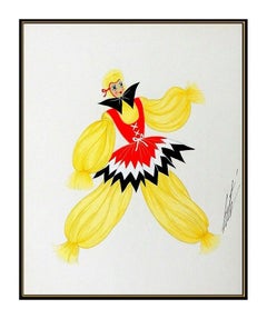 ERTE Original Gouache Painting Signed Artwork Deco Dress Costume Design Framed