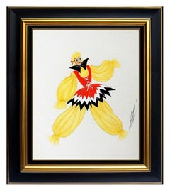 Vintage ERTE Original Gouache Painting Signed Artwork Deco Dress Costume Design Framed