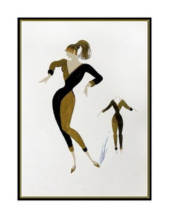 ERTE Original Painting Signed Gouache Artwork Costume Dress Design Moulin Rouge