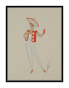 Erte Rare Male Costume Design Original Gouache Art Deco Painting Signed Bronze
