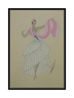 Erte Rare Original Gouache Painting Dress Costume Design Art Deco Romain Tirtoff