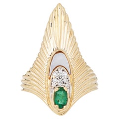 Erte Peacock Rayonnement Ring Ltd Edition Emerald Diamond Vintage 14k Gold