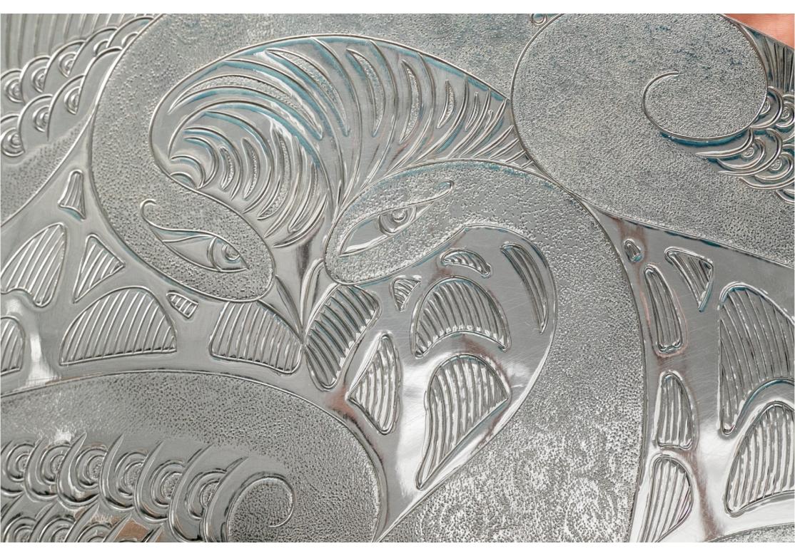 Art Deco Erte Peacock Silver Plate Serving Tray For Sale
