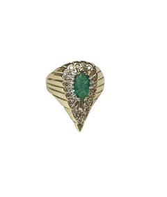 Erte "Peacock" Yellow Gold Emerald and Diamond Ring