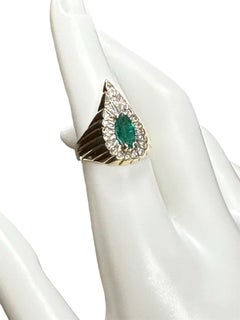 Erte "Peacock" Yellow Gold Emerald and Diamond Ring