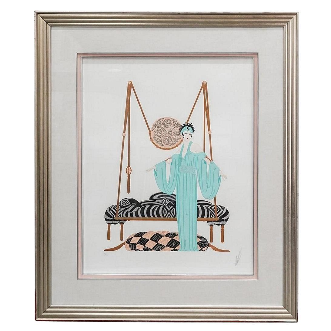 Erte Pillow Swing Limited Edition Framed Serigraph Print  For Sale