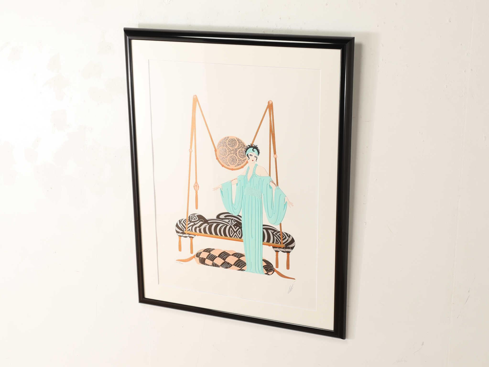 Erte Pillow Swing Serigraph 1990's For Sale 4