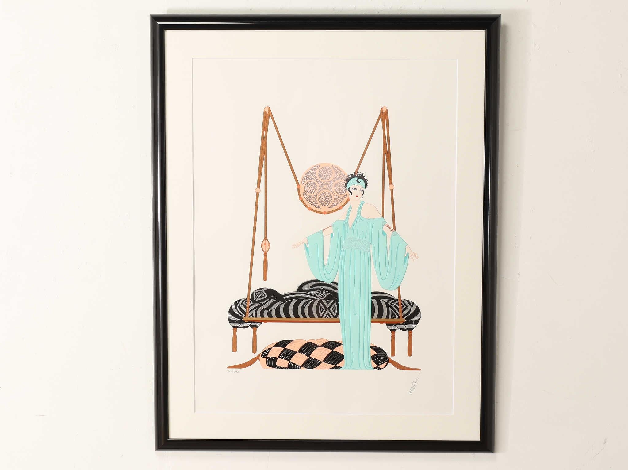 Mid-Century Modern Erte Pillow Swing Serigraph 1990's For Sale