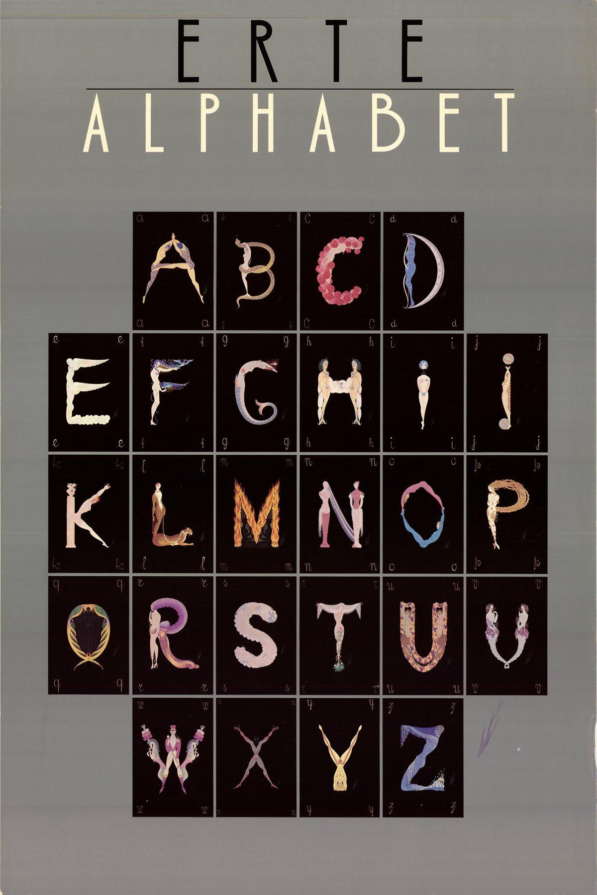 1977 After Erte 'Alphabet' Art Deco Multicolor, Gray Offset Lithograph - Print by Erté