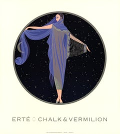 1992 After Erte 'Moonlight' Art Deco Blue, Black USA Offset Lithograph