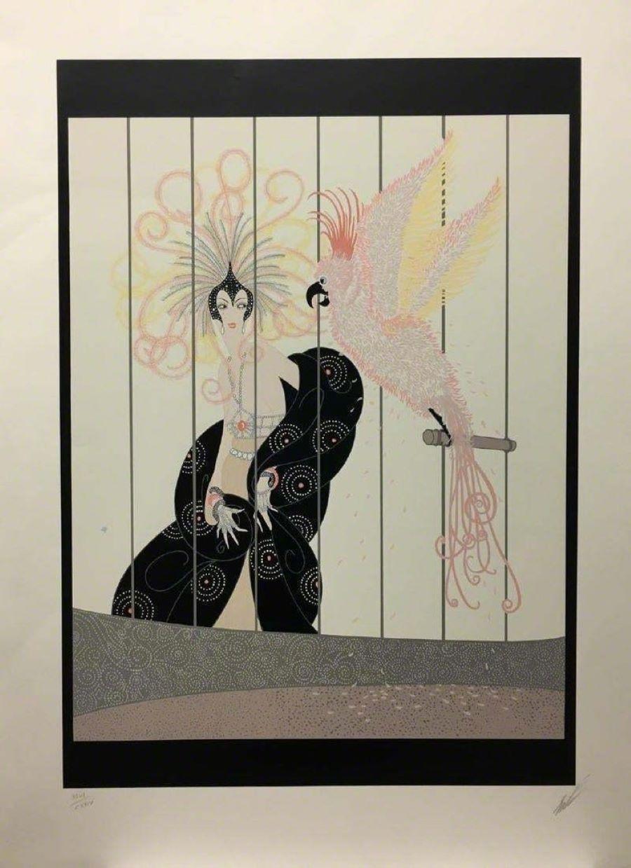 Erté Portrait Print - Birdcage-Limited Edition Serigraph. Signed, Titled and Numbered in Pencil.
